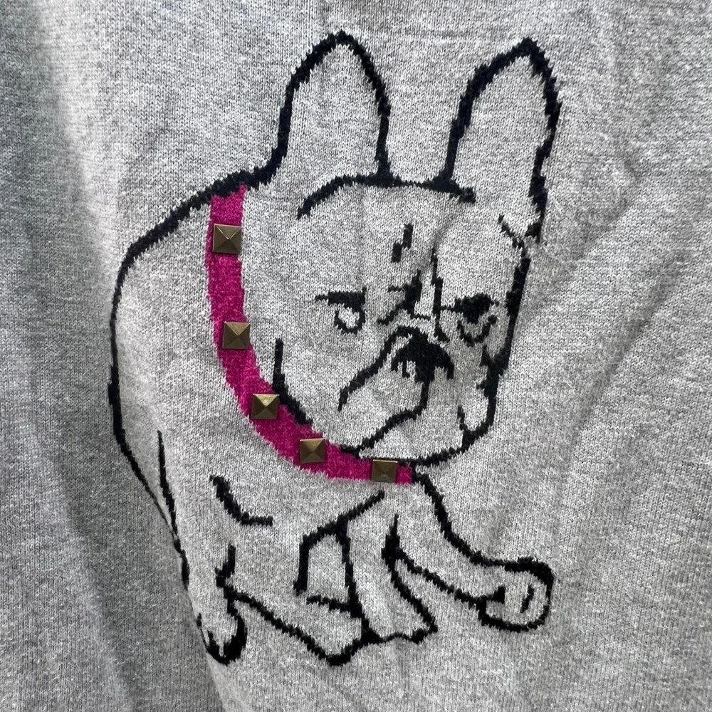 Gray French L Bulldog‎ Graphic Studded Pullover Sweater Punk Pet Frenchie Preppy